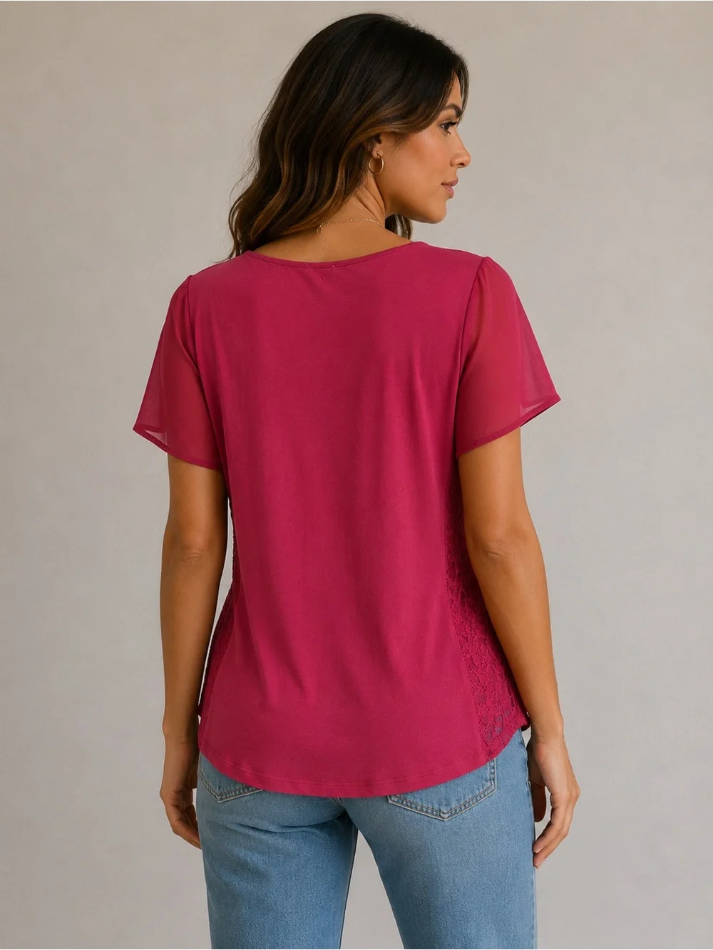 Ricki's Raspberry Lace Front Short Sleeve Top - Picture 3 of 7
